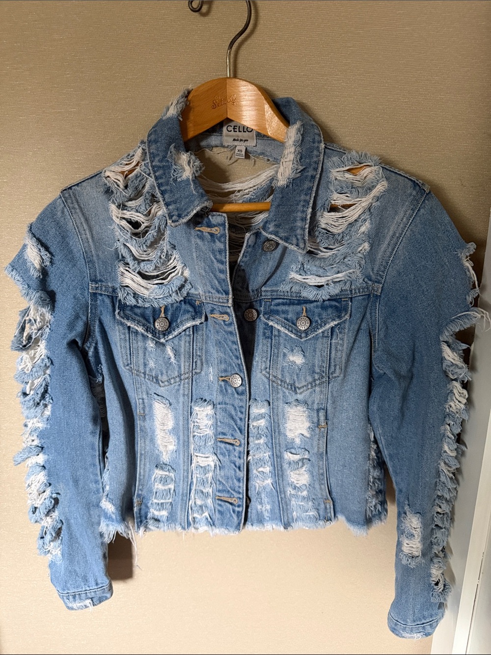 Cello Ripped Cotton Jean Jacket Size XS